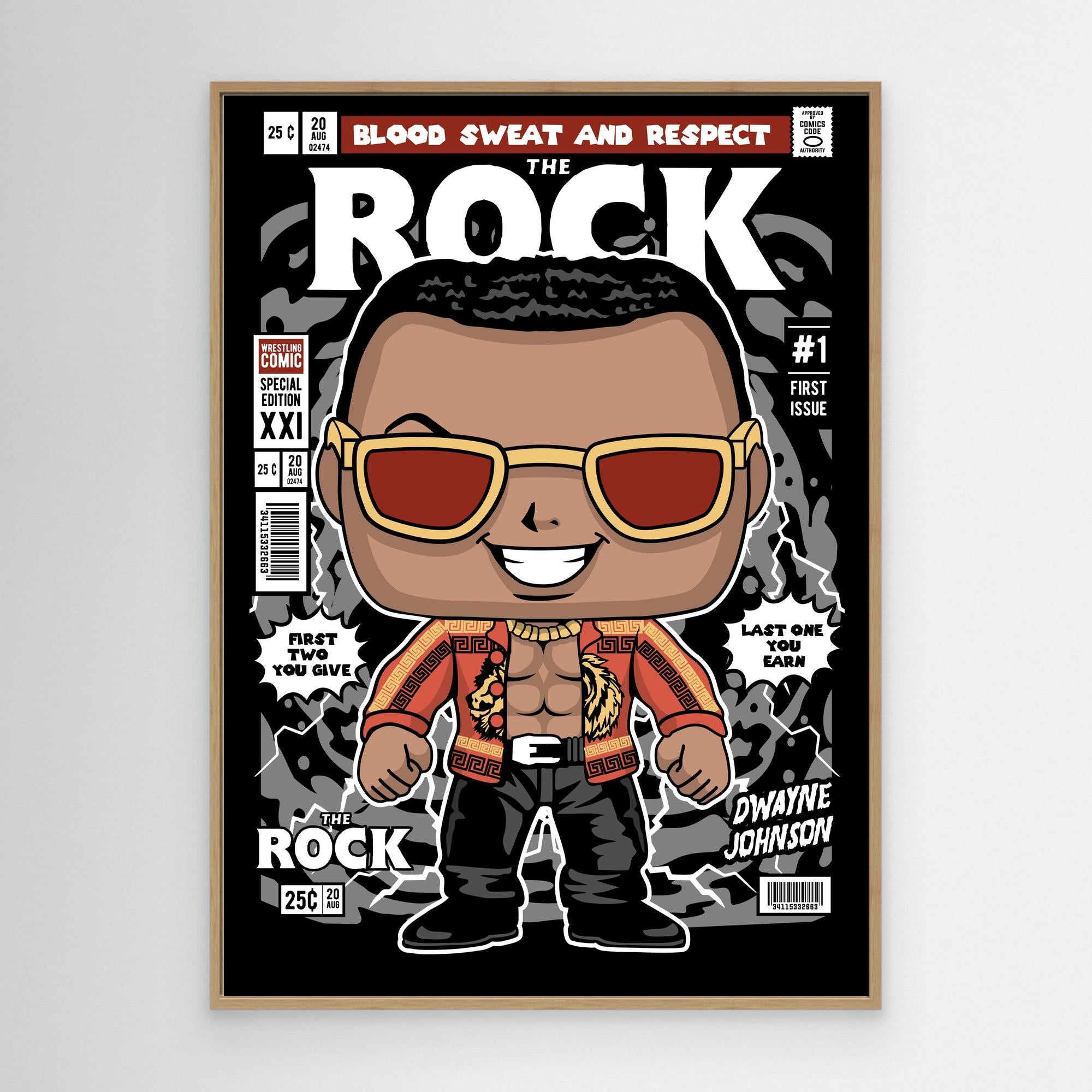 The Rock Wrestling Comic Art | Modern Retro Man Cave Decor - Framed Pop Art