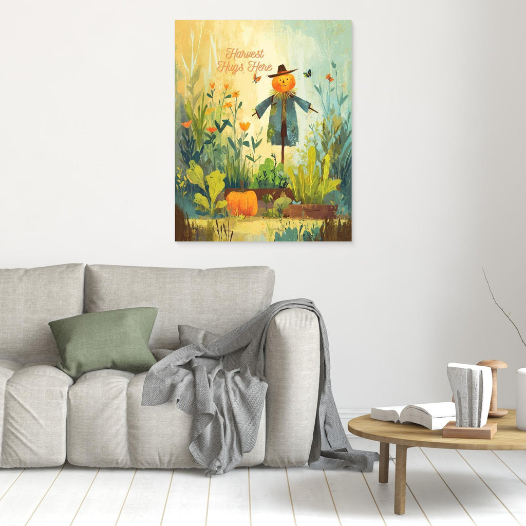 Harvest Hugs Here Autumn Scarecrow Canvas Wall Art - Framed Pop Art