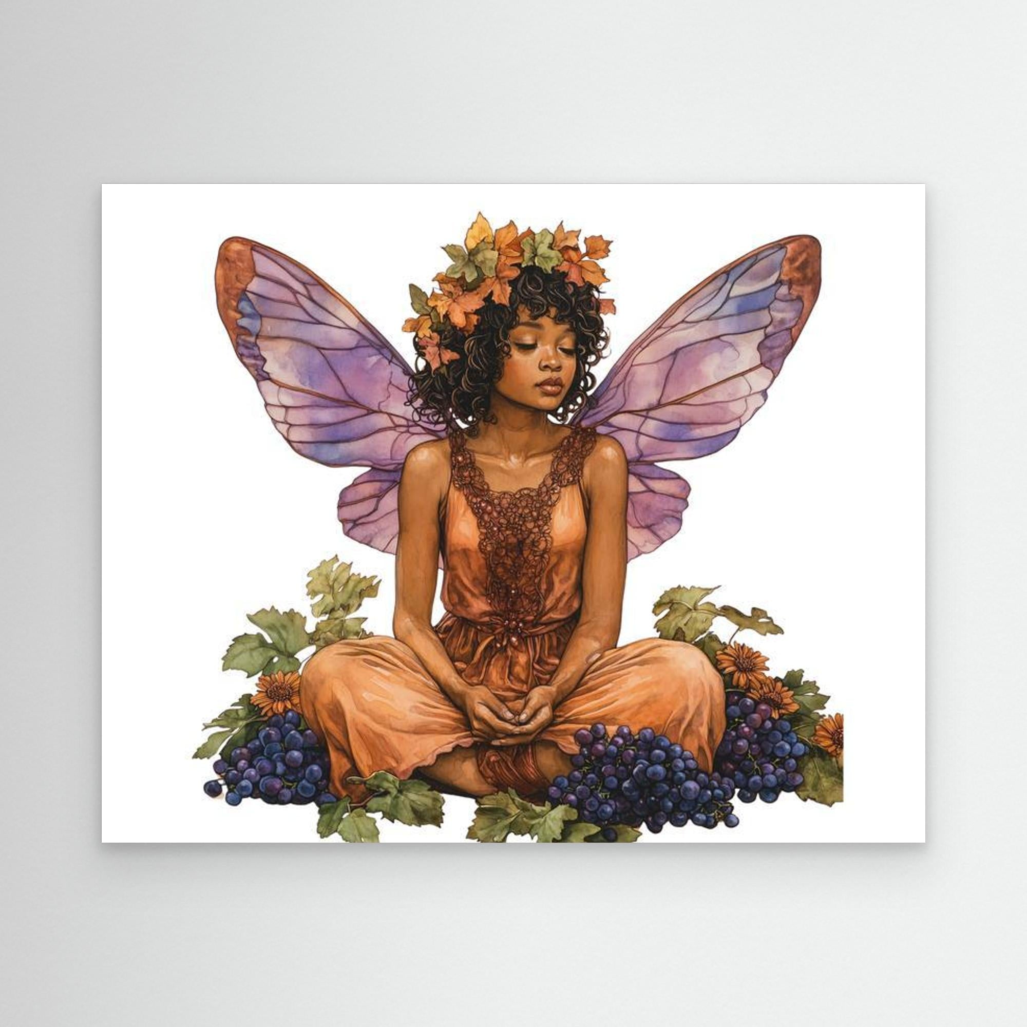 Autumn Fairy & Grapes Canvas Art | Enchanted Wall Decor - Framed Pop Art