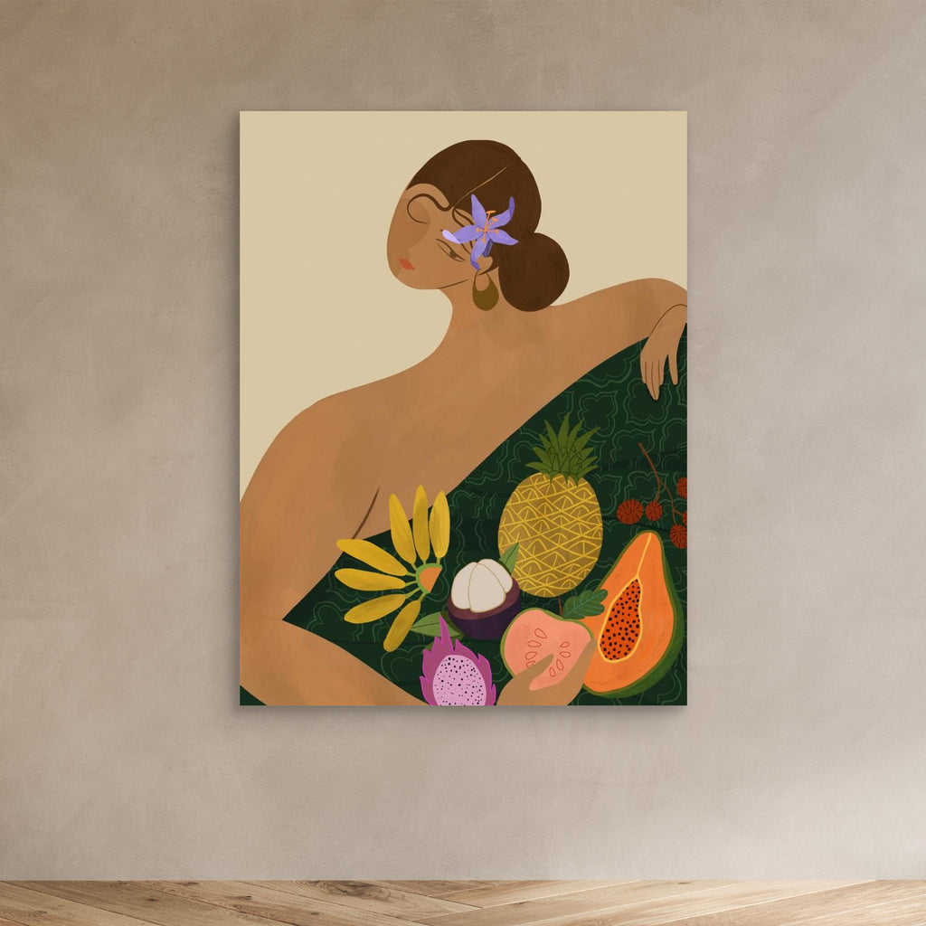 Hallway Wall Art – Tropical Woman & Fruit Canvas Print - Framed Pop Art