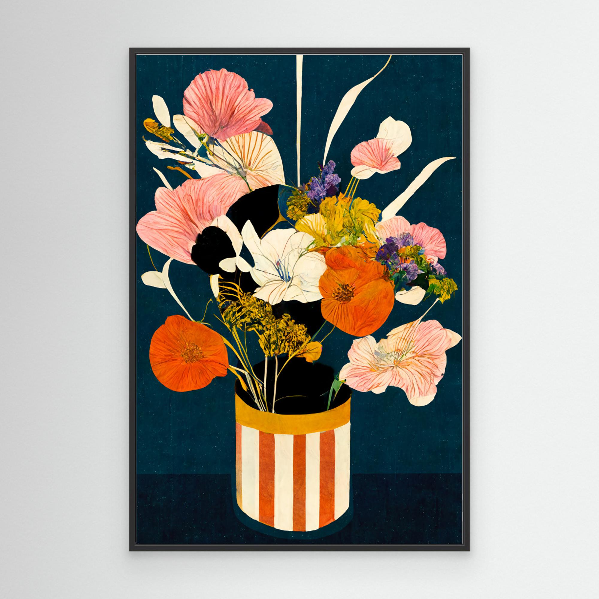 Dark Floral Bouquet Canvas Print | Modern Boho Living Room Art - Framed Pop Art