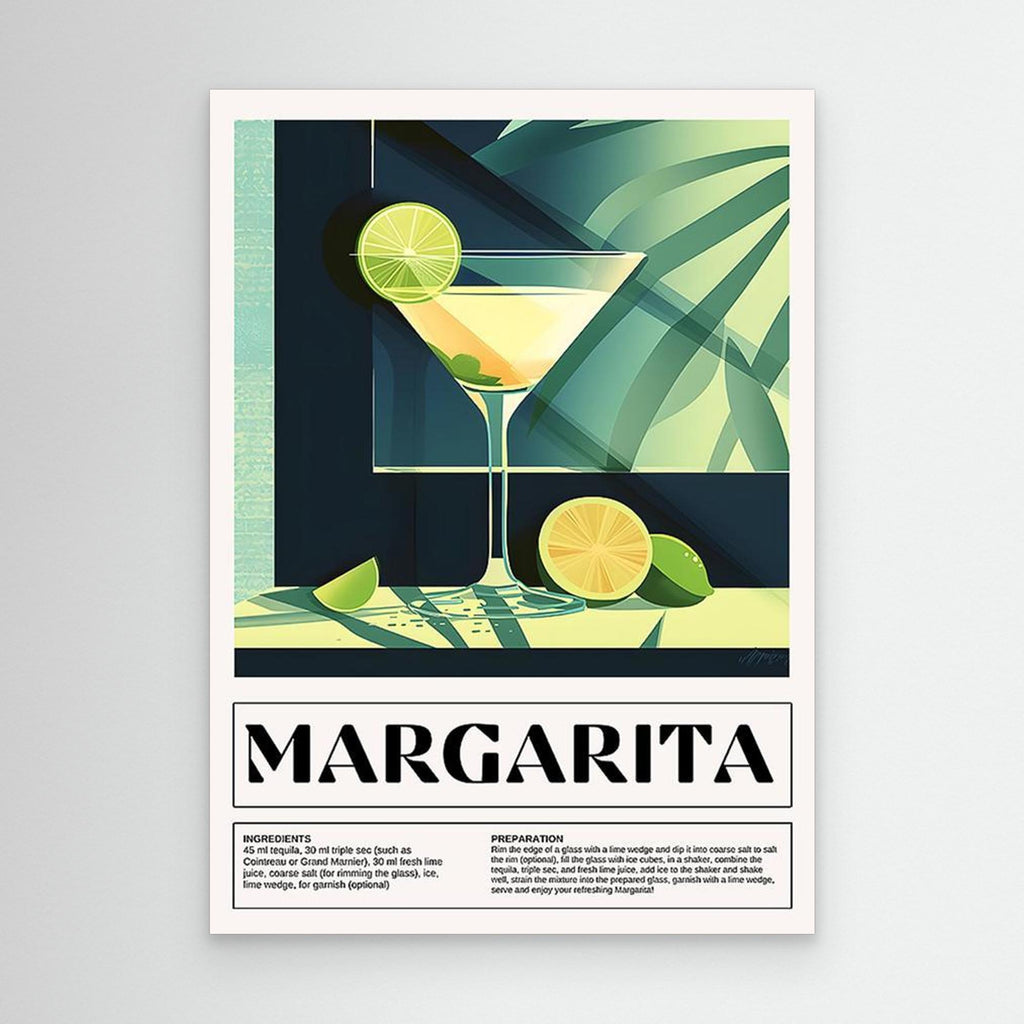Margarita Cocktail Recipe Wall Art for Home Bar Decor