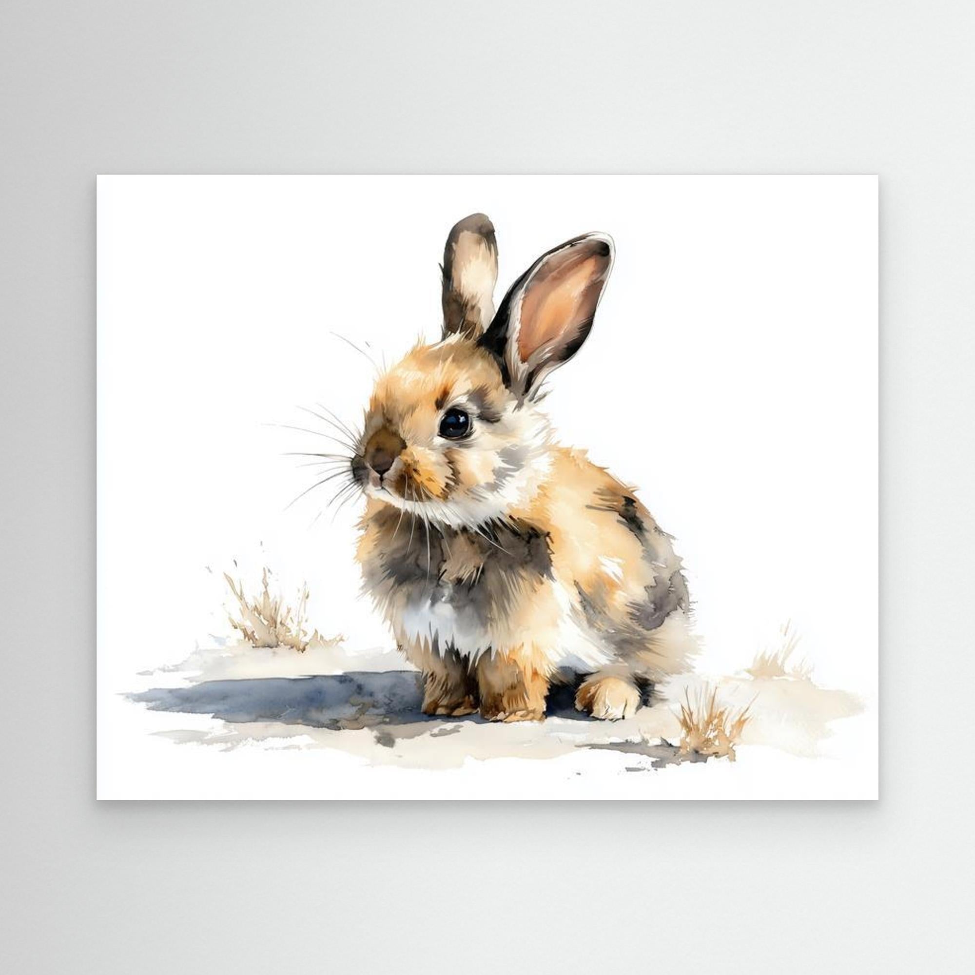 Cute Watercolor Bunny Rabbit Wall Art for Nursery Decor - Framed Pop Art