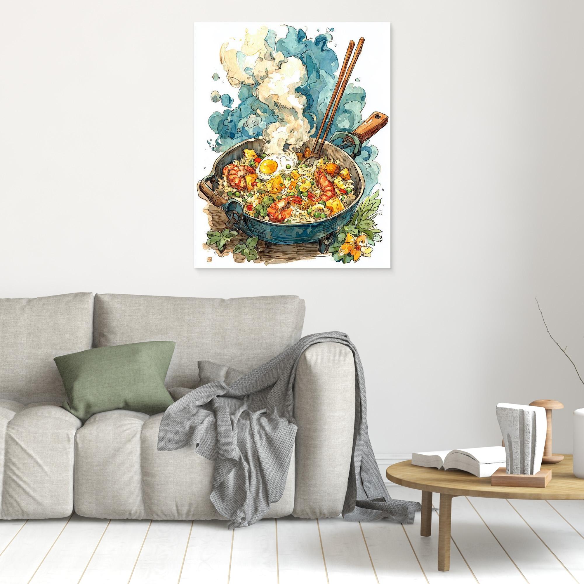 Colourful Steaming Wok Fried Rice Kitchen Canvas Wall Art