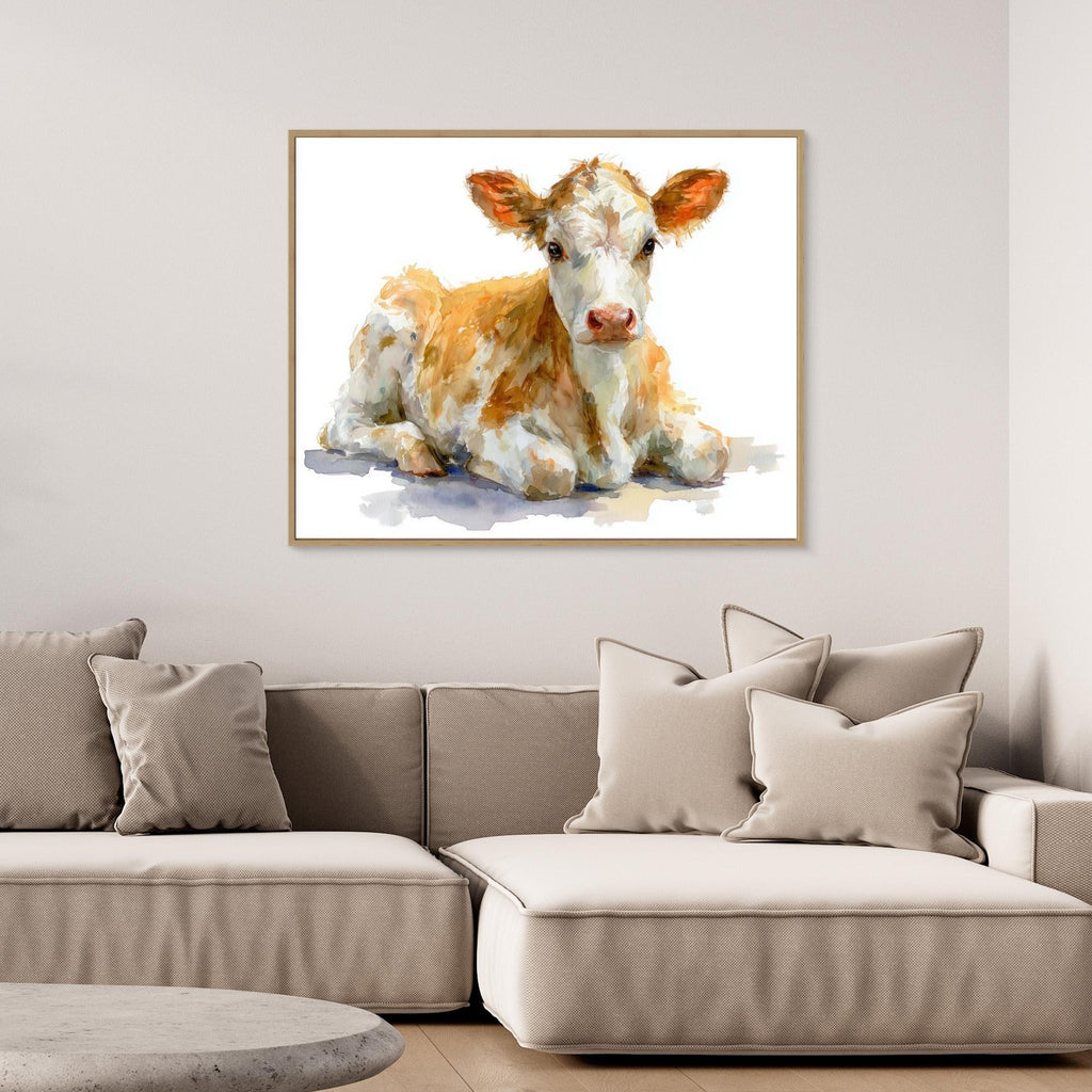 Cute Baby Calf Nursery Wall Art | Farmhouse Animal Decor - Framed Pop Art