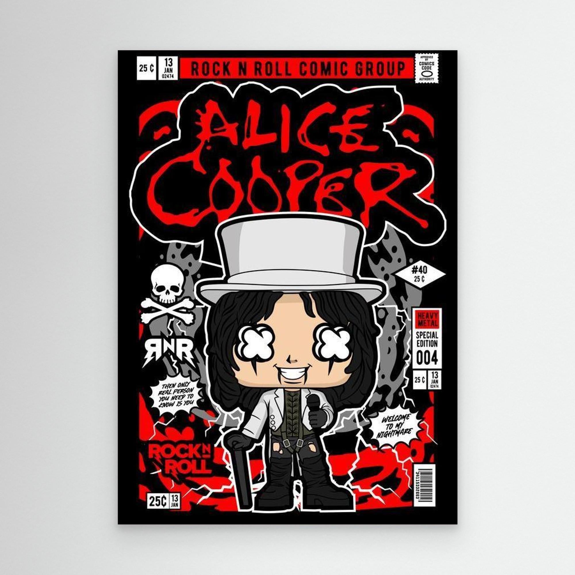 Alice Cooper Rock N Roll Comic Style Framed Canvas Art