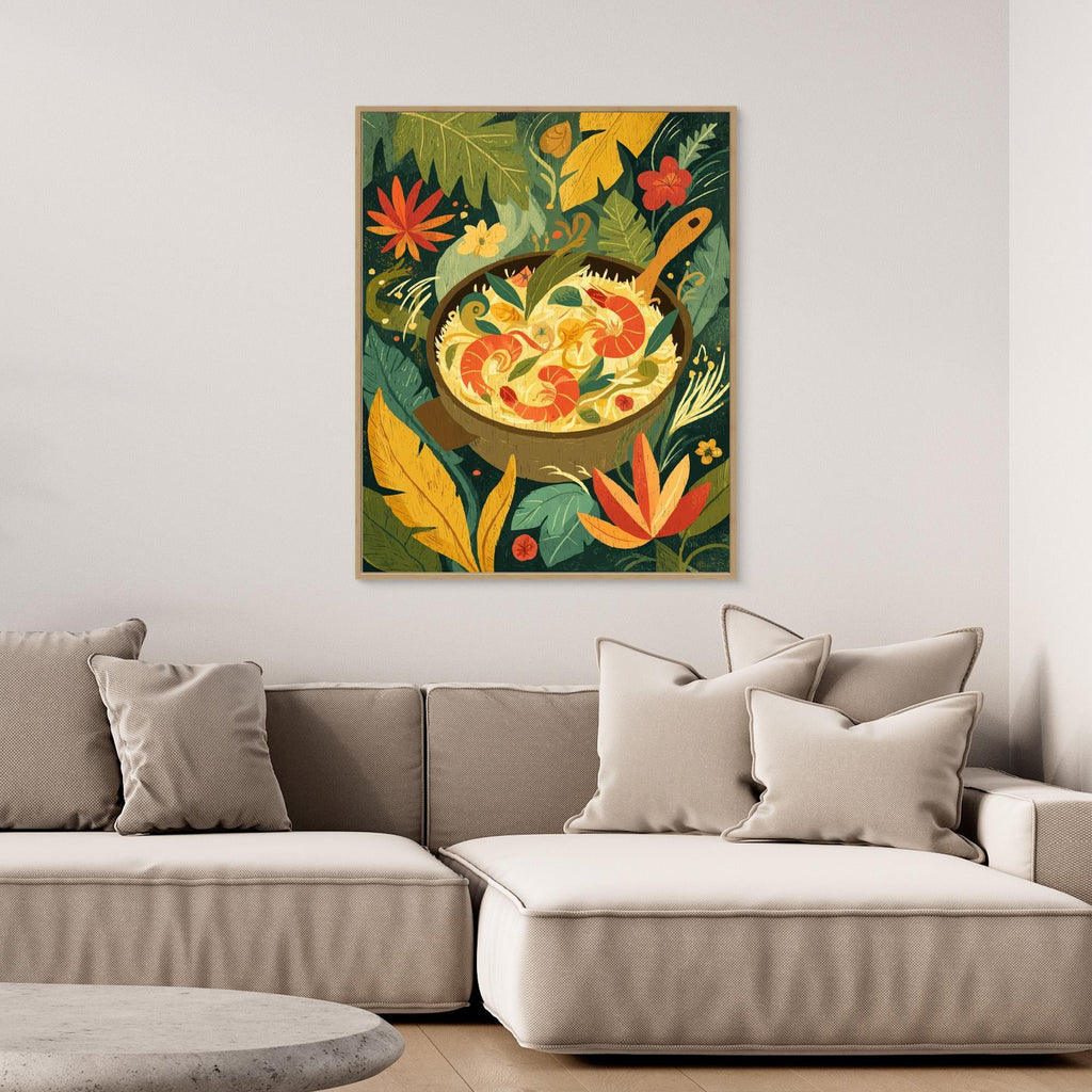 Tropical Prawn Noodle Pot Jungle Kitchen Canvas - Framed Pop Art