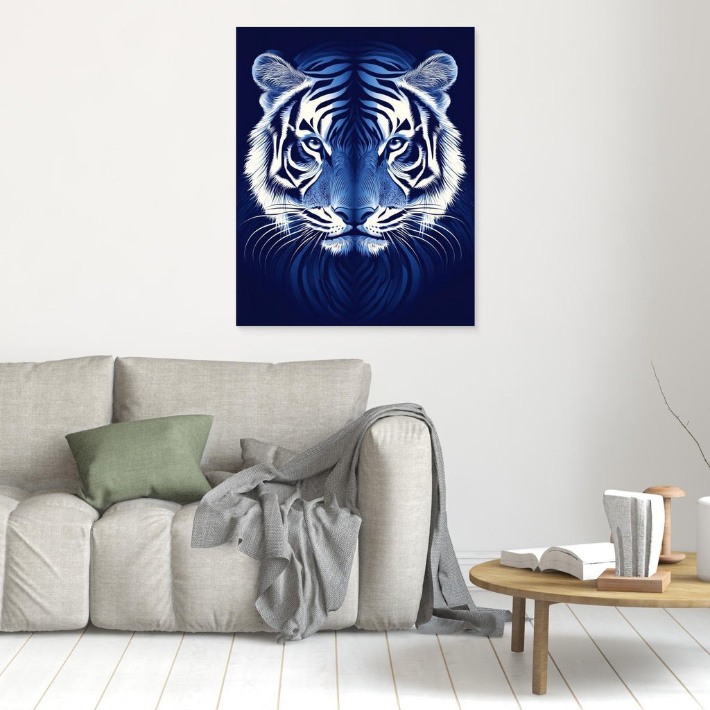 Blue Tiger Wall Art | Framed Canvas Animal Print - Framed Pop Art
