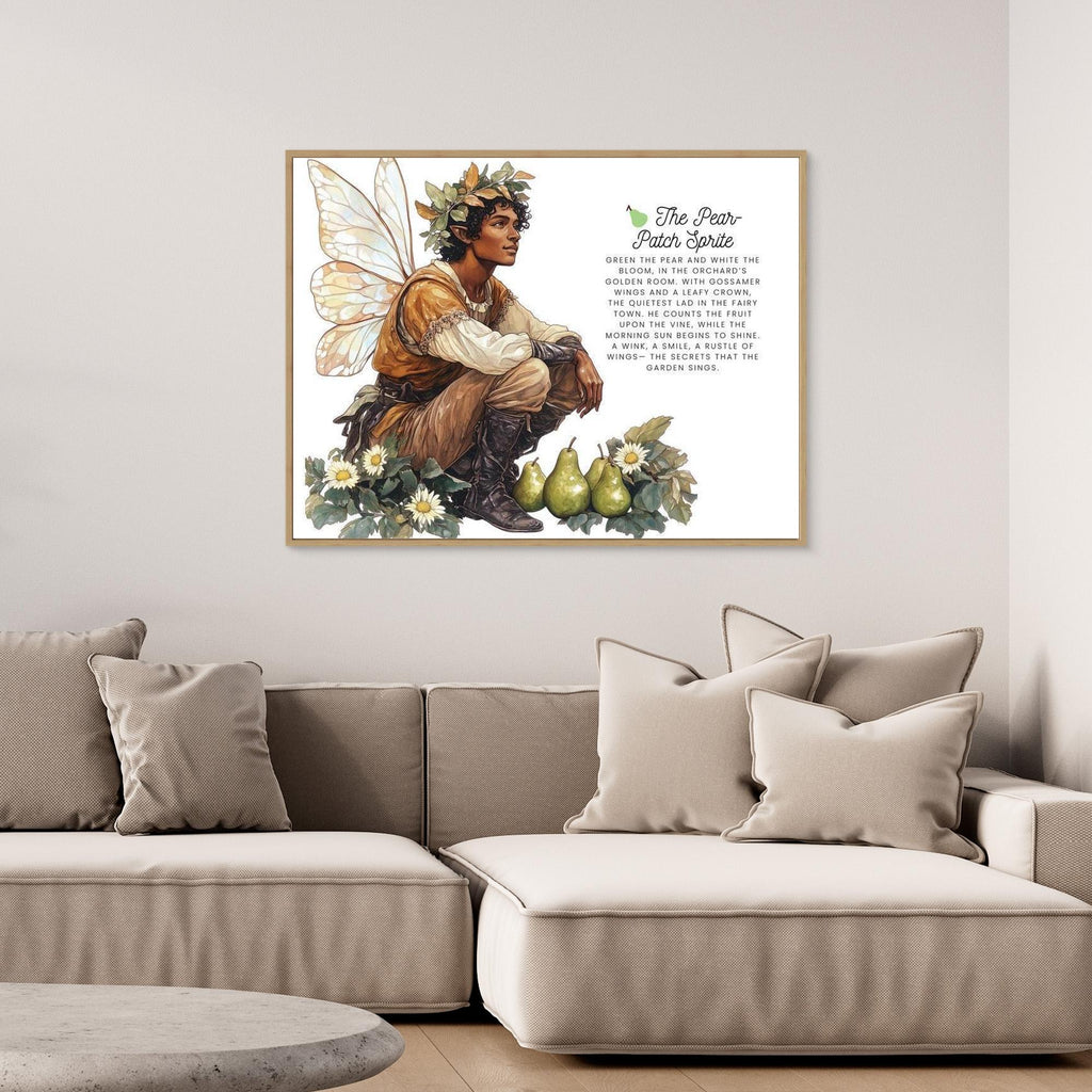 The Pear-Patch Sprite | Whimsical Fairy Canvas Wall Art - Framed Pop Art