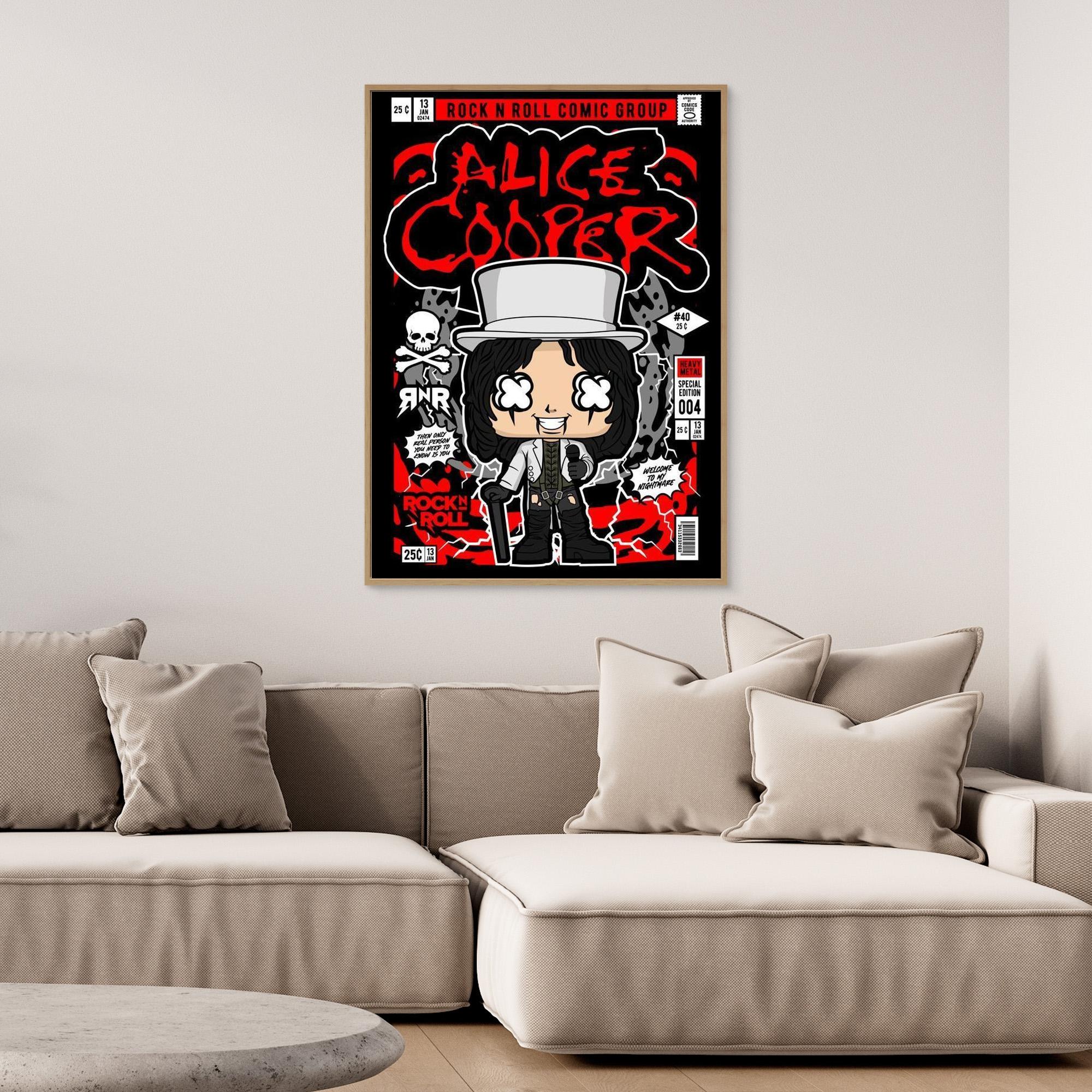Alice Cooper Rock N Roll Comic Style Framed Canvas Art