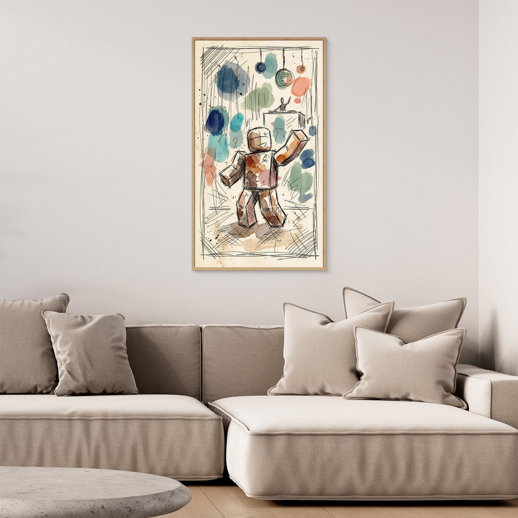 Roblox DJ Party Art | Block Character Canvas Wall Art - Framed Pop Art