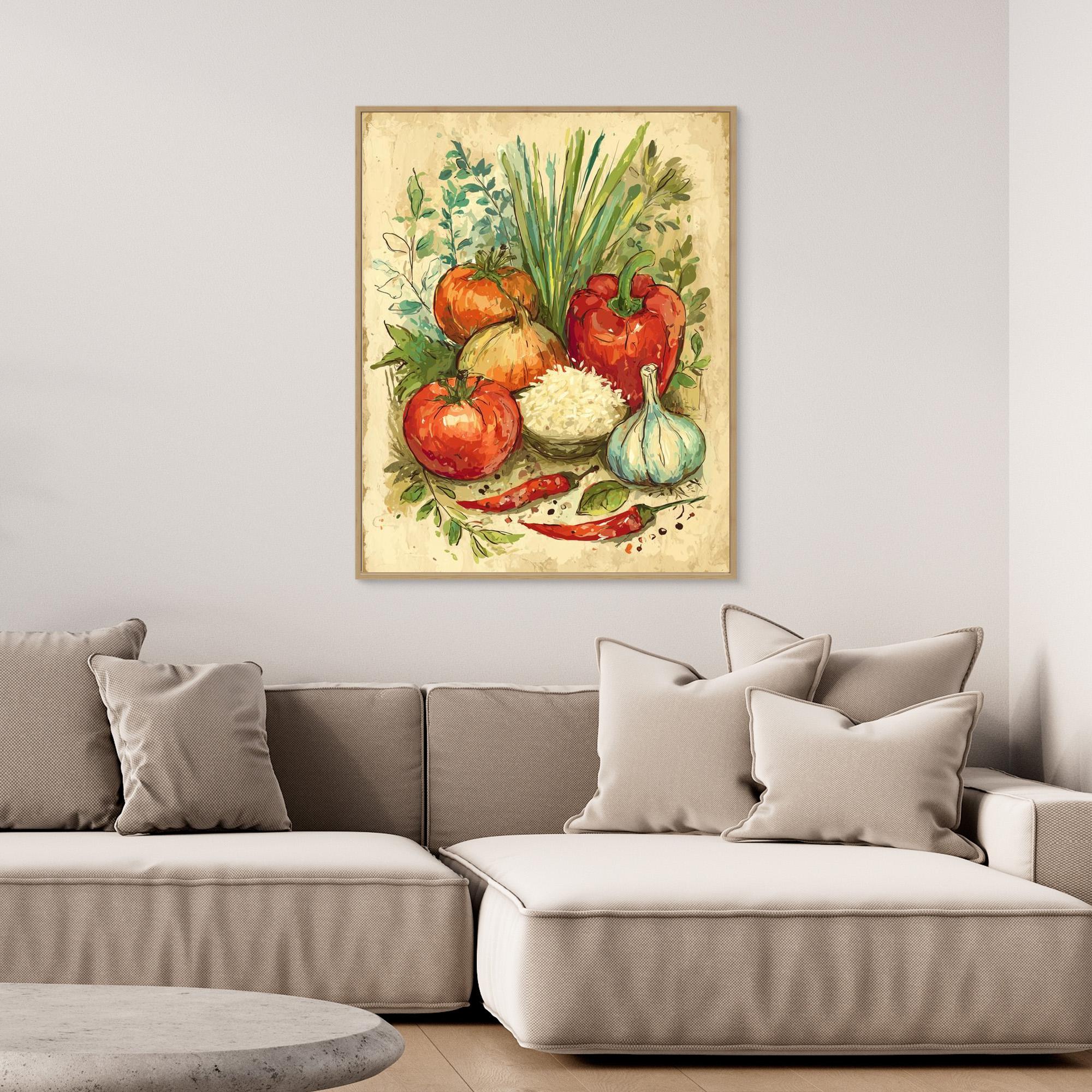Vintage Style Kitchen Veg Still Life Wall Art | Framed Canvas - Framed Pop Art