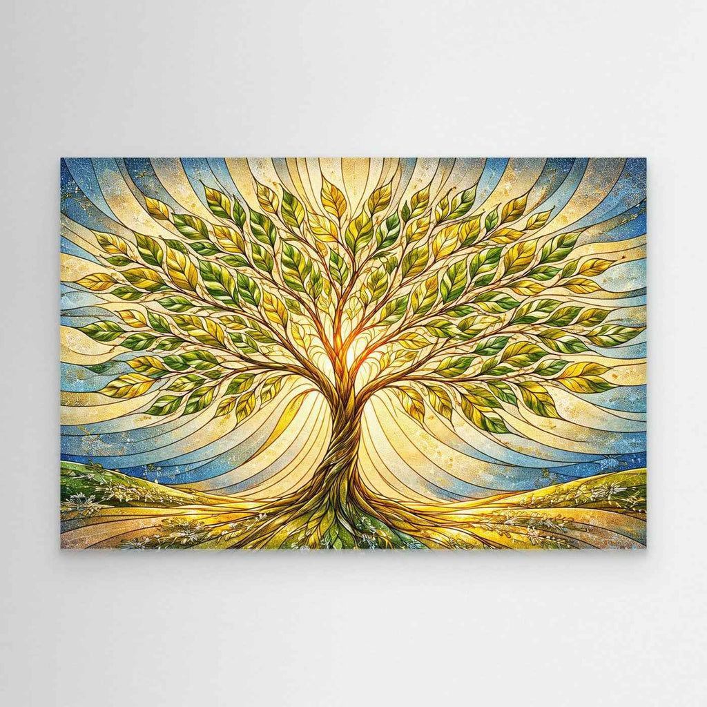Green Tree of Life Wall Art | Sunlit Hallway Wall Decor