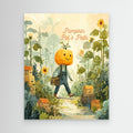 Pumpkin Pal’s Path Whimsical Autumn Canvas Wall Art - Framed Pop Art