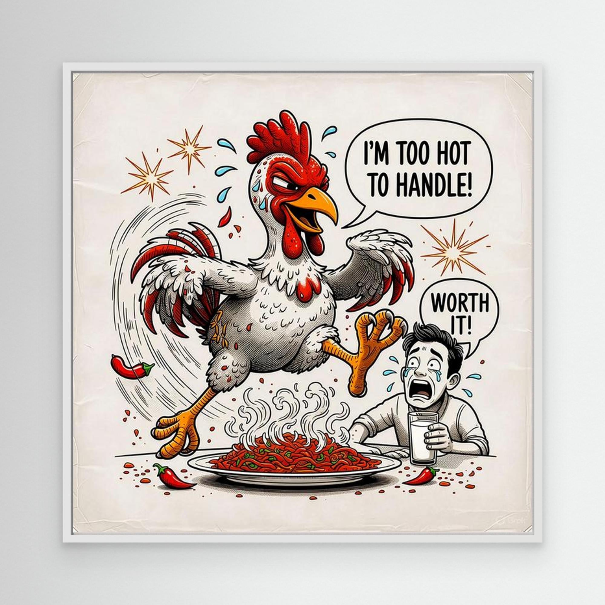 Spicy Chicken Art Print | Too Hot To Handle Wall Decor - Framed Pop Art