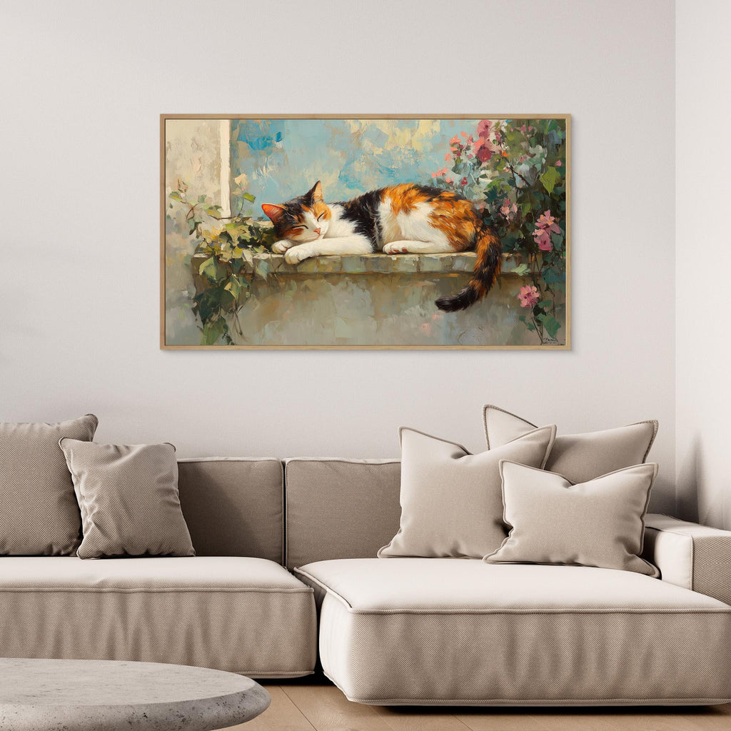 Large Framed Wall Art – Cosy Cat Lounge Decor Print - Framed Pop Art