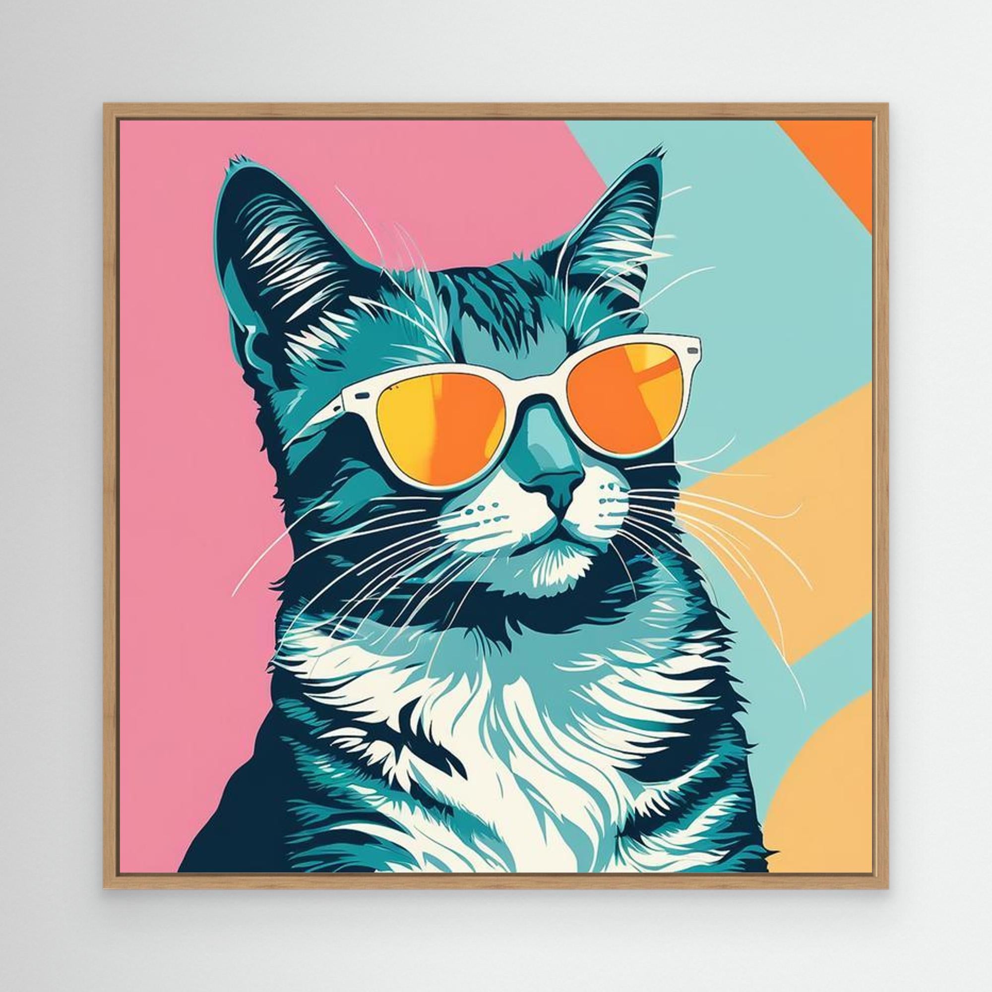 Cool Cat with Sunglasses Colour Pop Art Canvas Print - Framed Pop Art