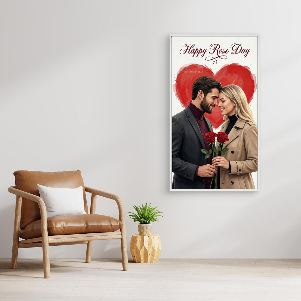 Custom Rose Day Couple Portrait | Personalised Canvas Art - Framed Pop Art