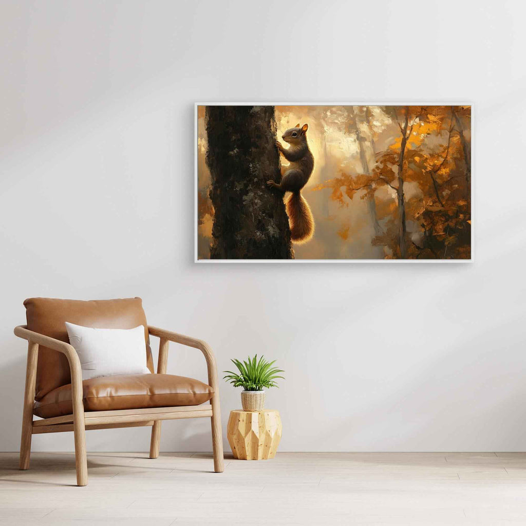 Large Autumn Squirrel Woodland Canvas Wall Art - Framed Pop Art