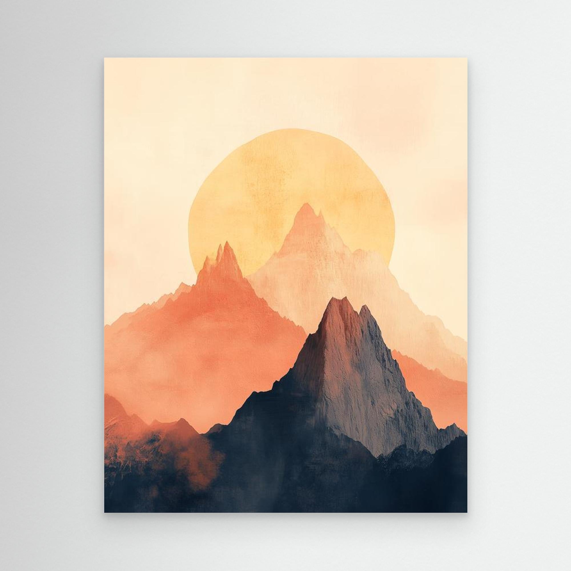 Abstract Sun & Mountain Peaks Canvas Wall Art
