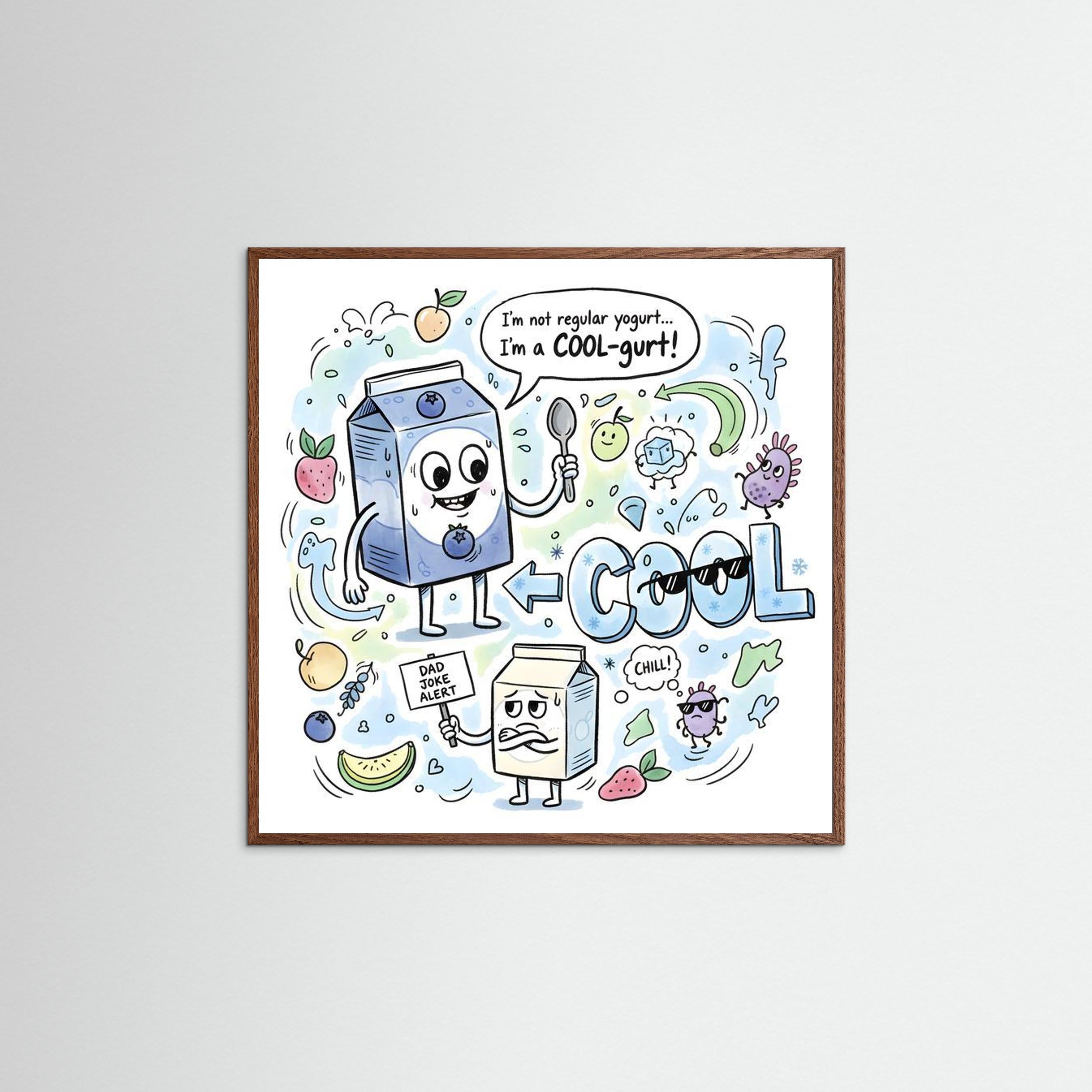 Cool-gurt Funny Dad Joke Wall Art | Framed Matte Art Print - Framed Pop Art
