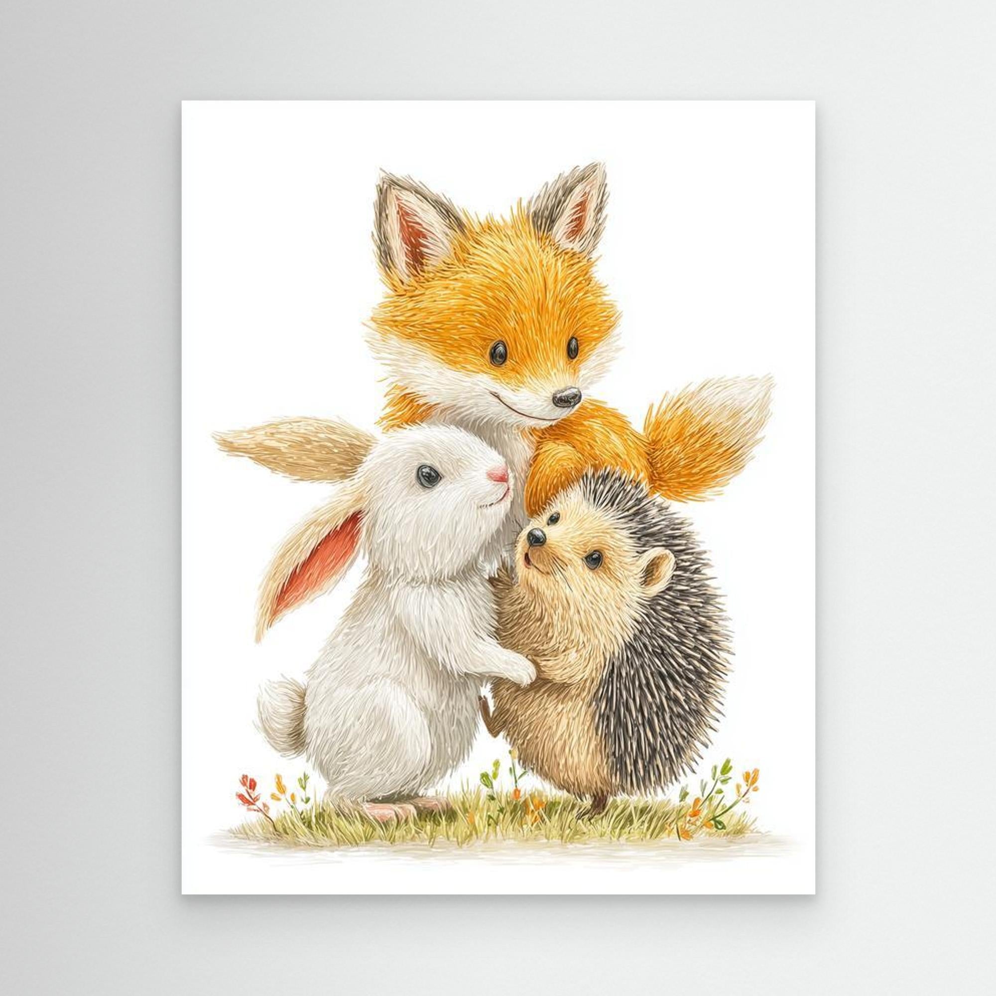 Cute Forest Friends Nursery Wall Art | Woodland Animals - Framed Pop Art