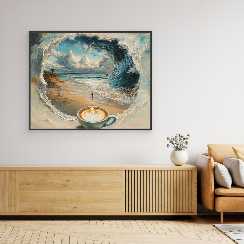 Coffee Wave Beach Wall Art | Modern Kitchen & Office Decor - Framed Pop Art