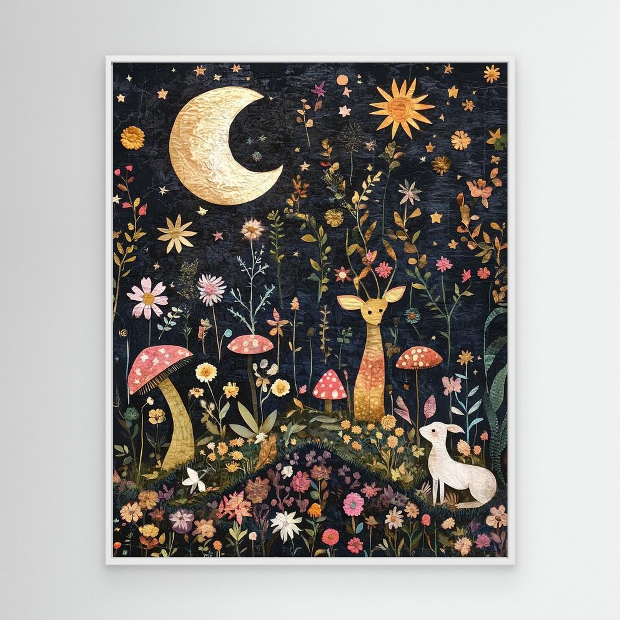 Whimsical Woodland Night Garden Canvas Wall Art | UK - Framed Pop Art