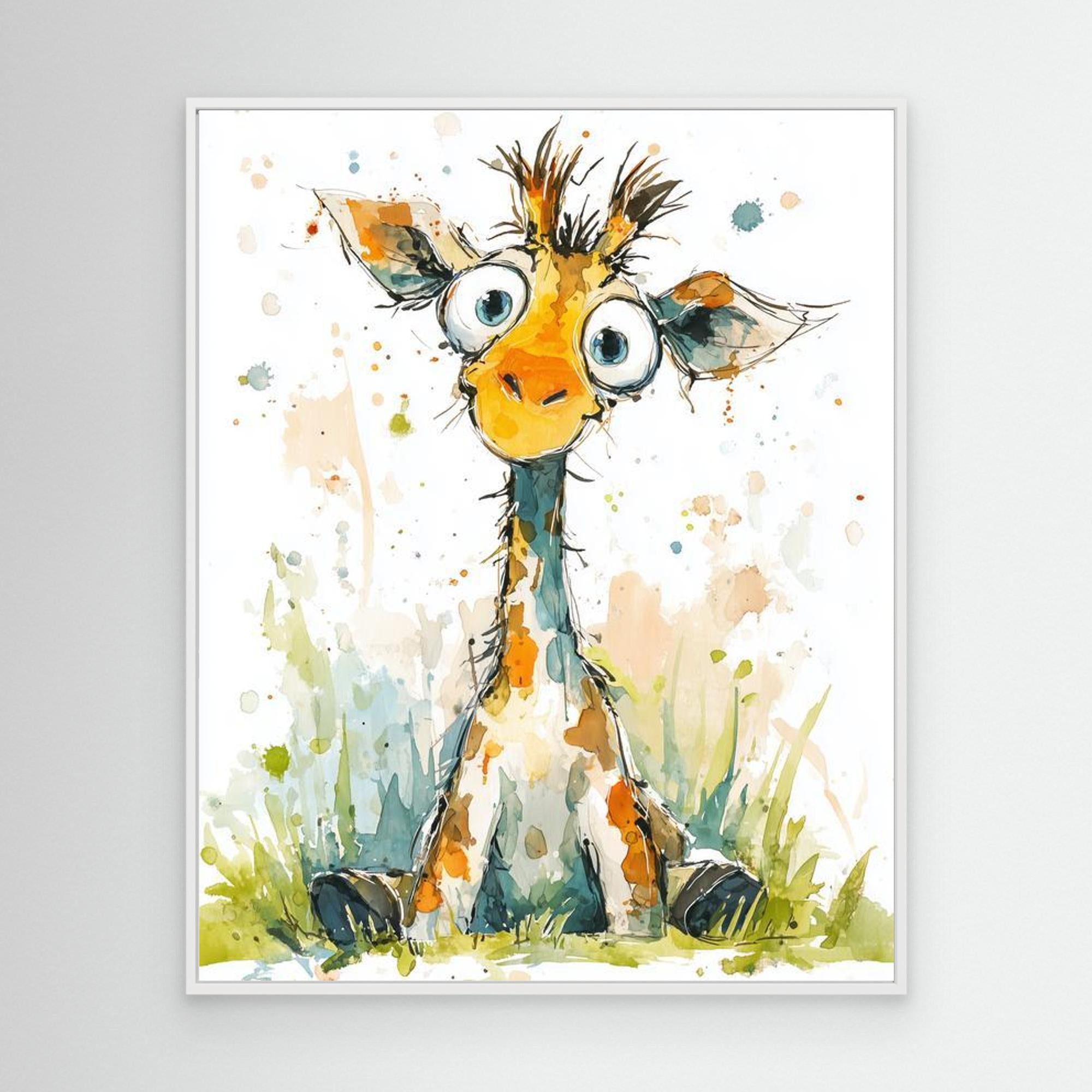 Cute Giraffe Nursery Wall Art | Watercolour Kids Decor - Framed Pop Art