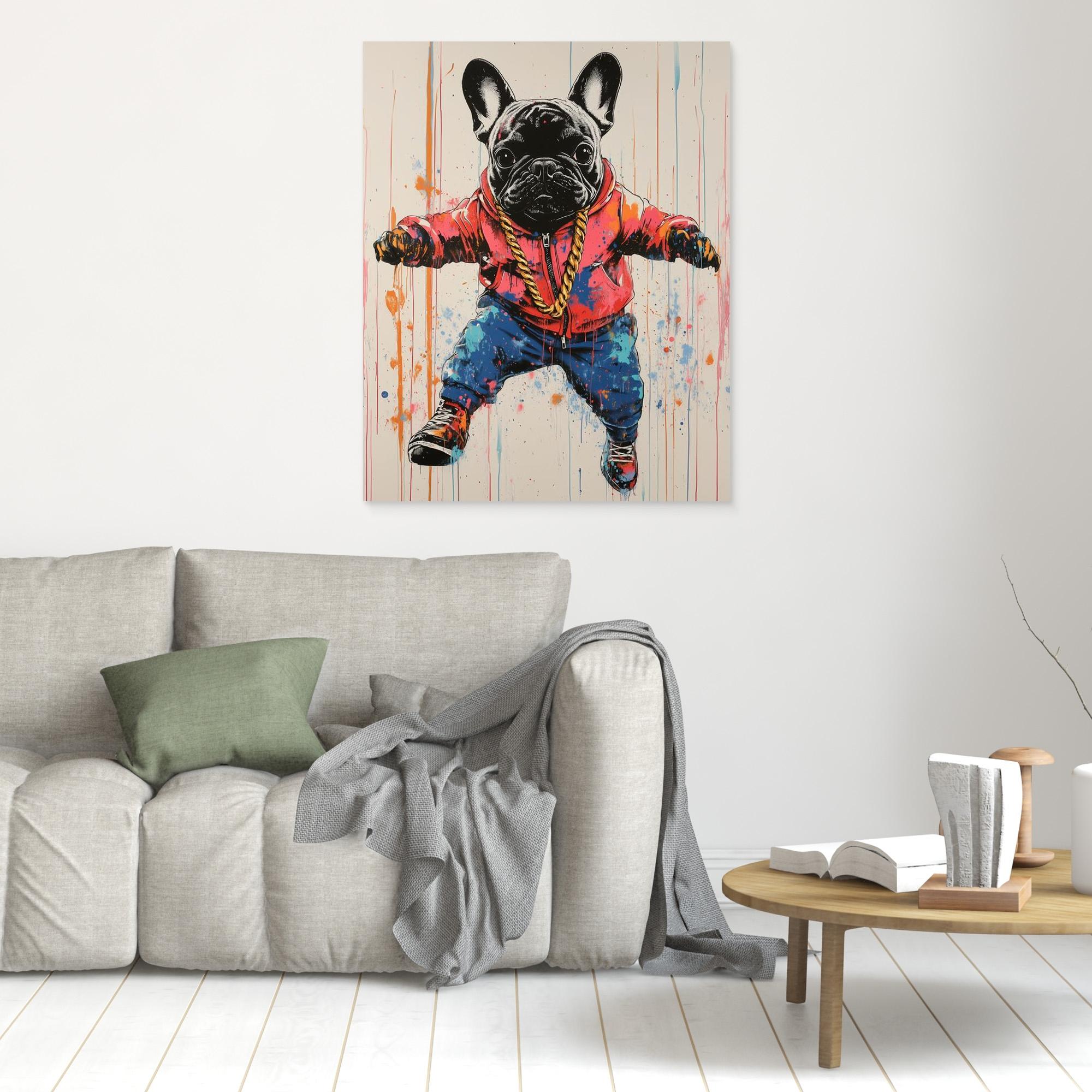 Games Room Graffiti French Bulldog Canvas Wall Art - Framed Pop Art