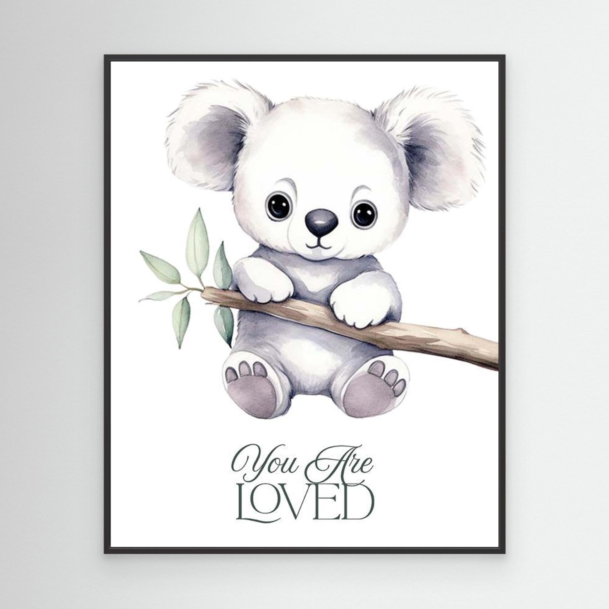 You Are Loved Koala Nursery Wall Art Canvas Decor - Framed Pop Art