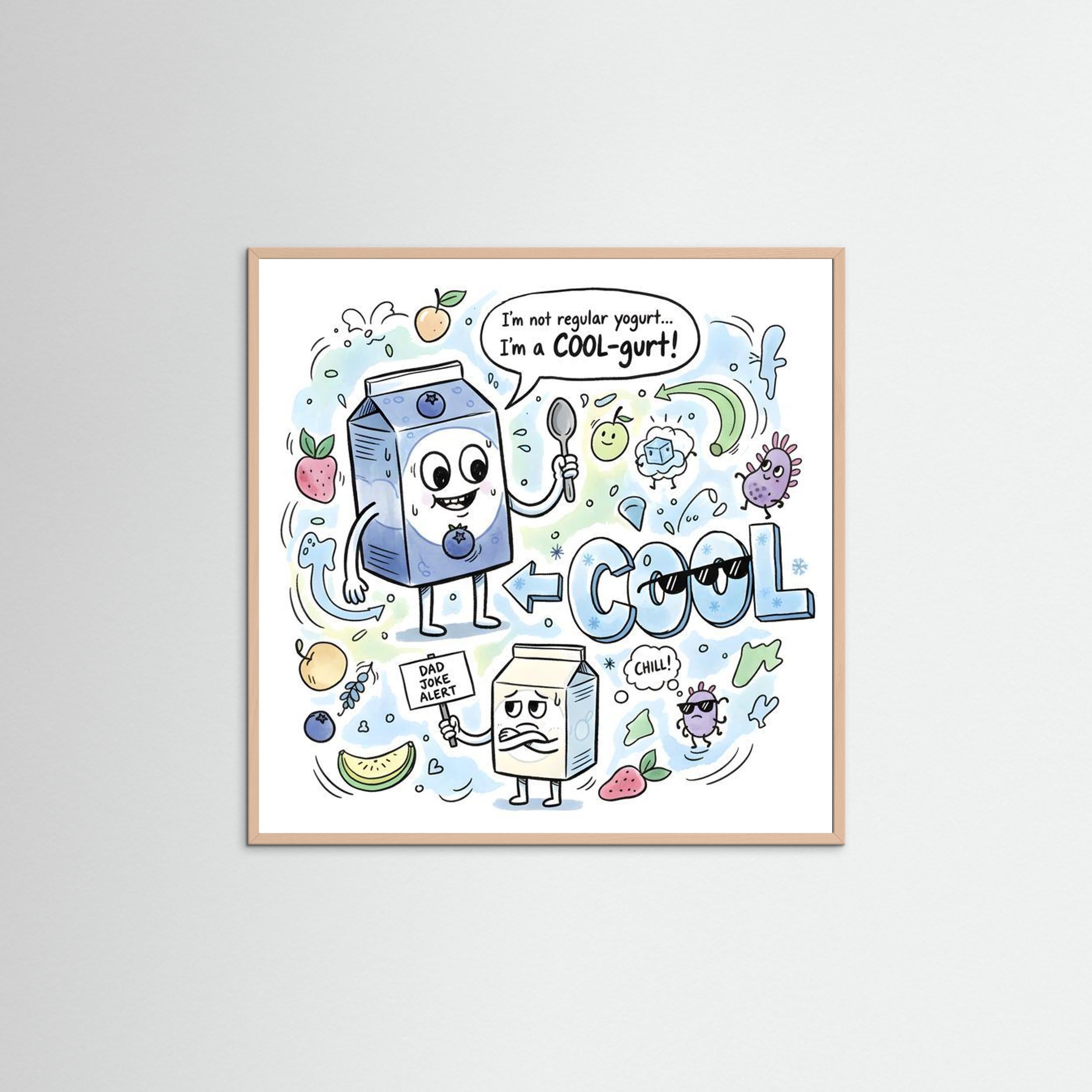 Cool-gurt Funny Dad Joke Wall Art | Framed Matte Art Print - Framed Pop Art
