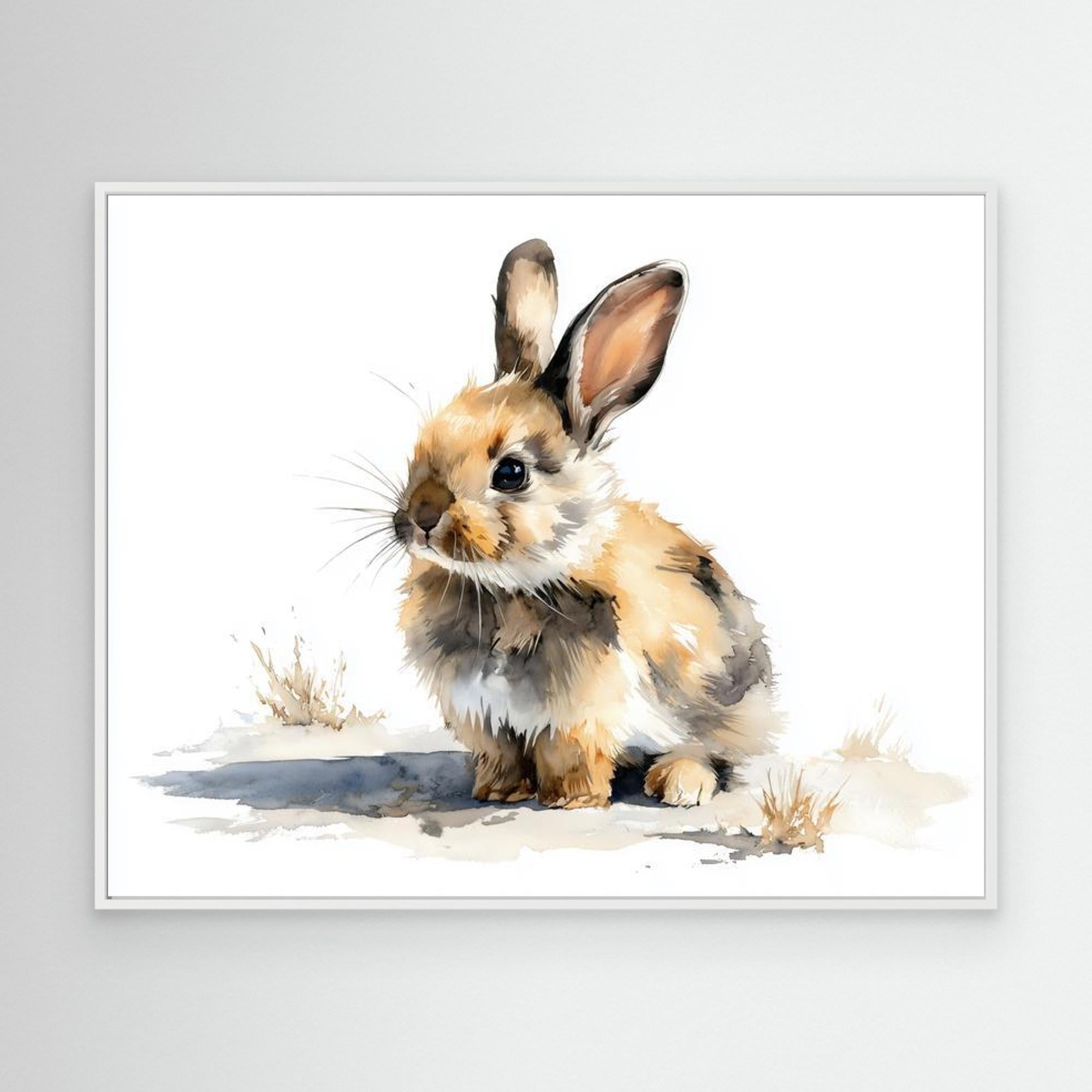 Cute Watercolor Bunny Rabbit Wall Art for Nursery Decor - Framed Pop Art
