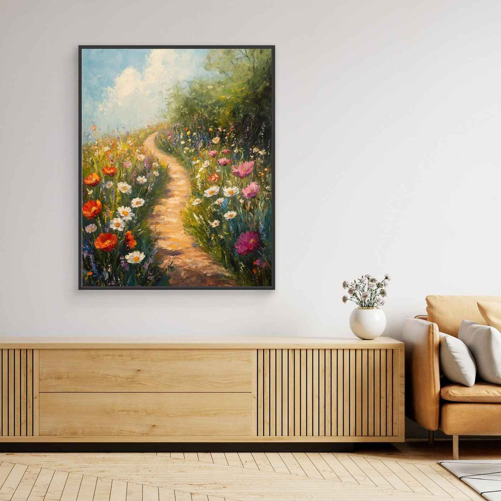 Colorful Wildflower Path Canvas Art | Impressionist Nursery Decor