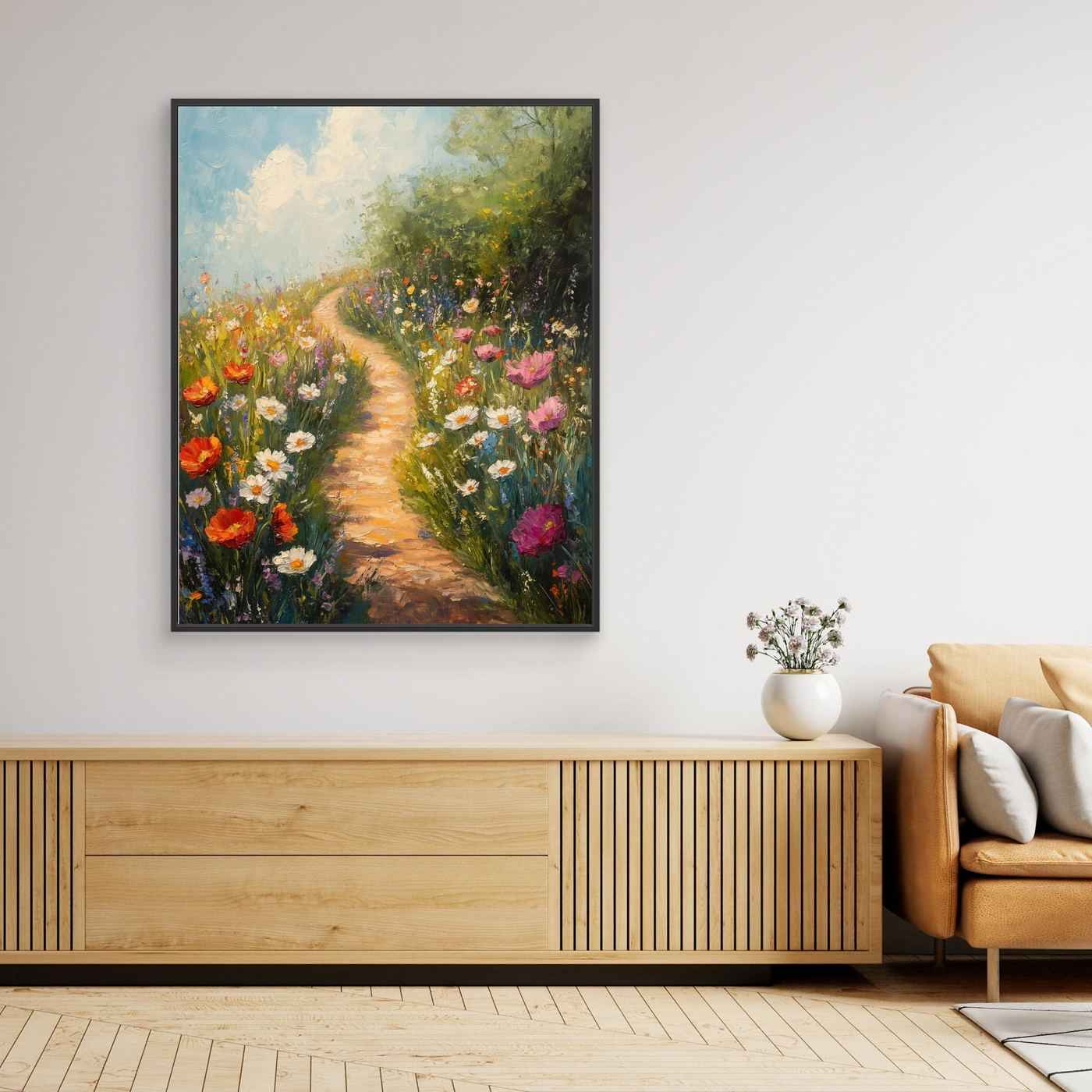 Colorful Wildflower Path Canvas Art | Impressionist Nursery Decor