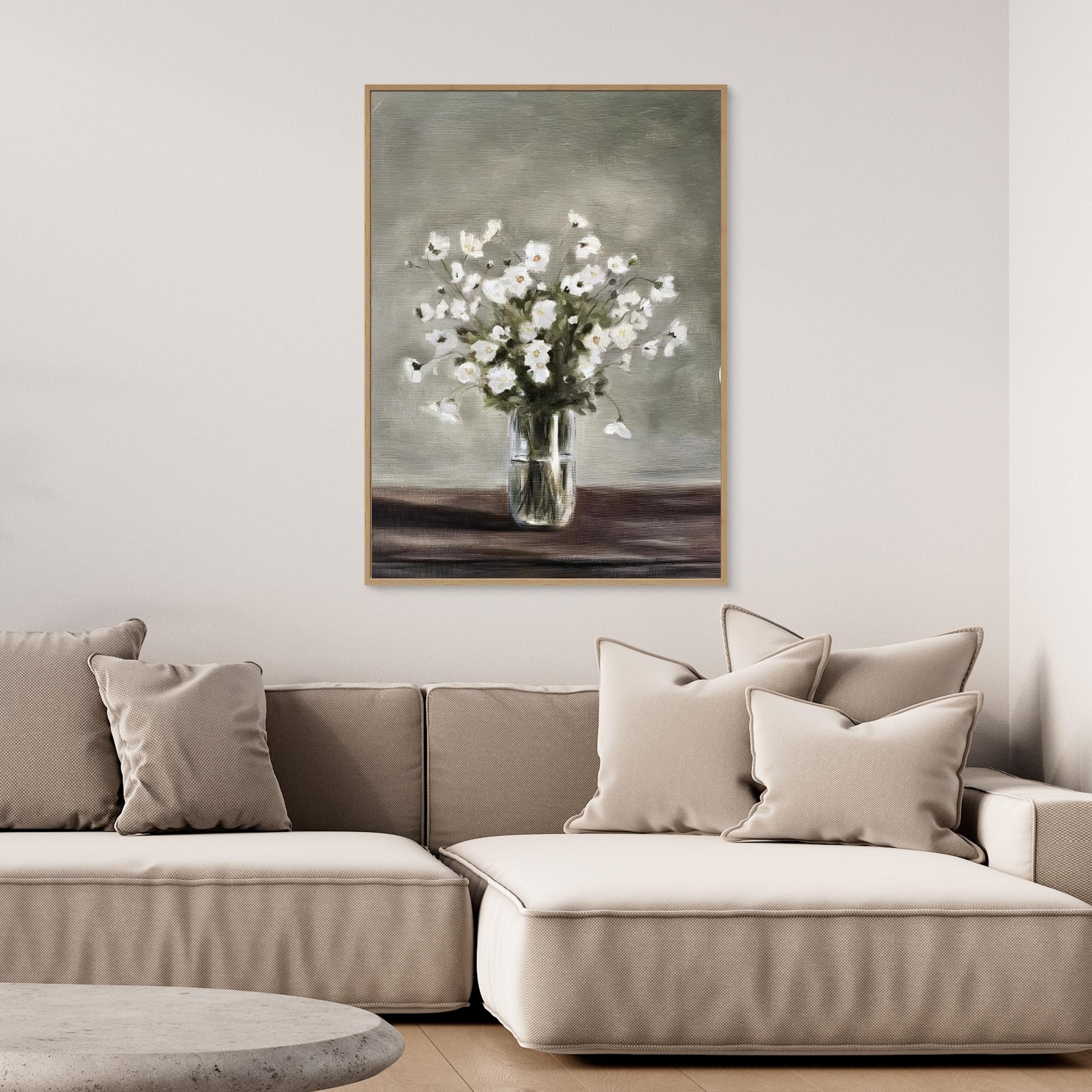 White Floral Still Life Painting | Hallway Wall Art - Framed Pop Art