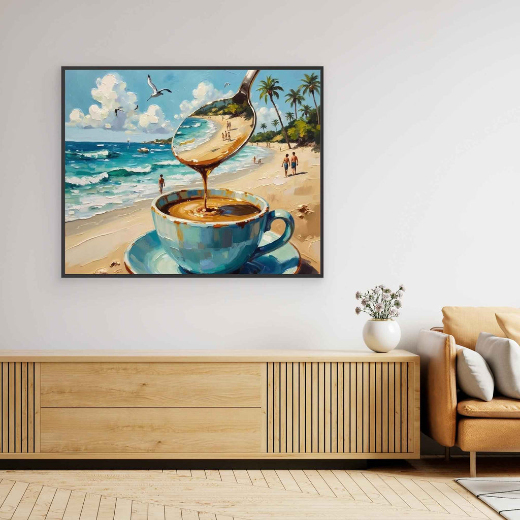 Surreal Coffee Beach Canvas Wall Art - Framed Pop Art
