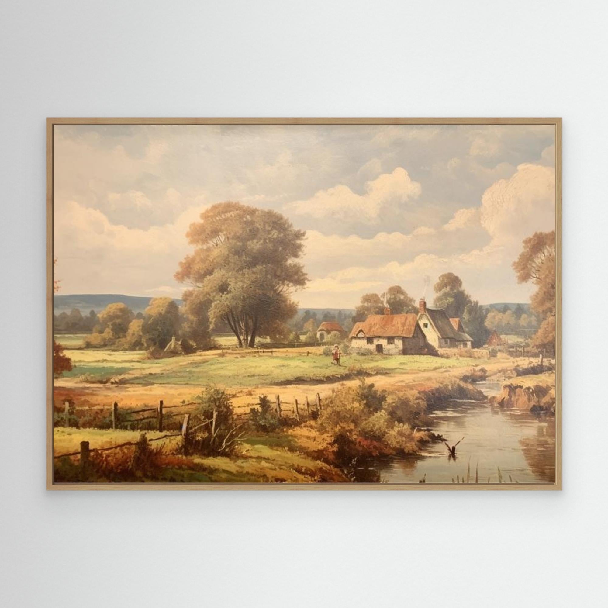 Vintage English Cottage Oil Painting | Rustic Hallway Wall Art - Framed Pop Art