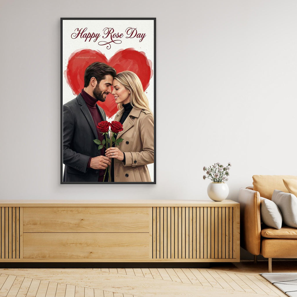 Custom Rose Day Couple Portrait | Personalised Canvas Art - Framed Pop Art