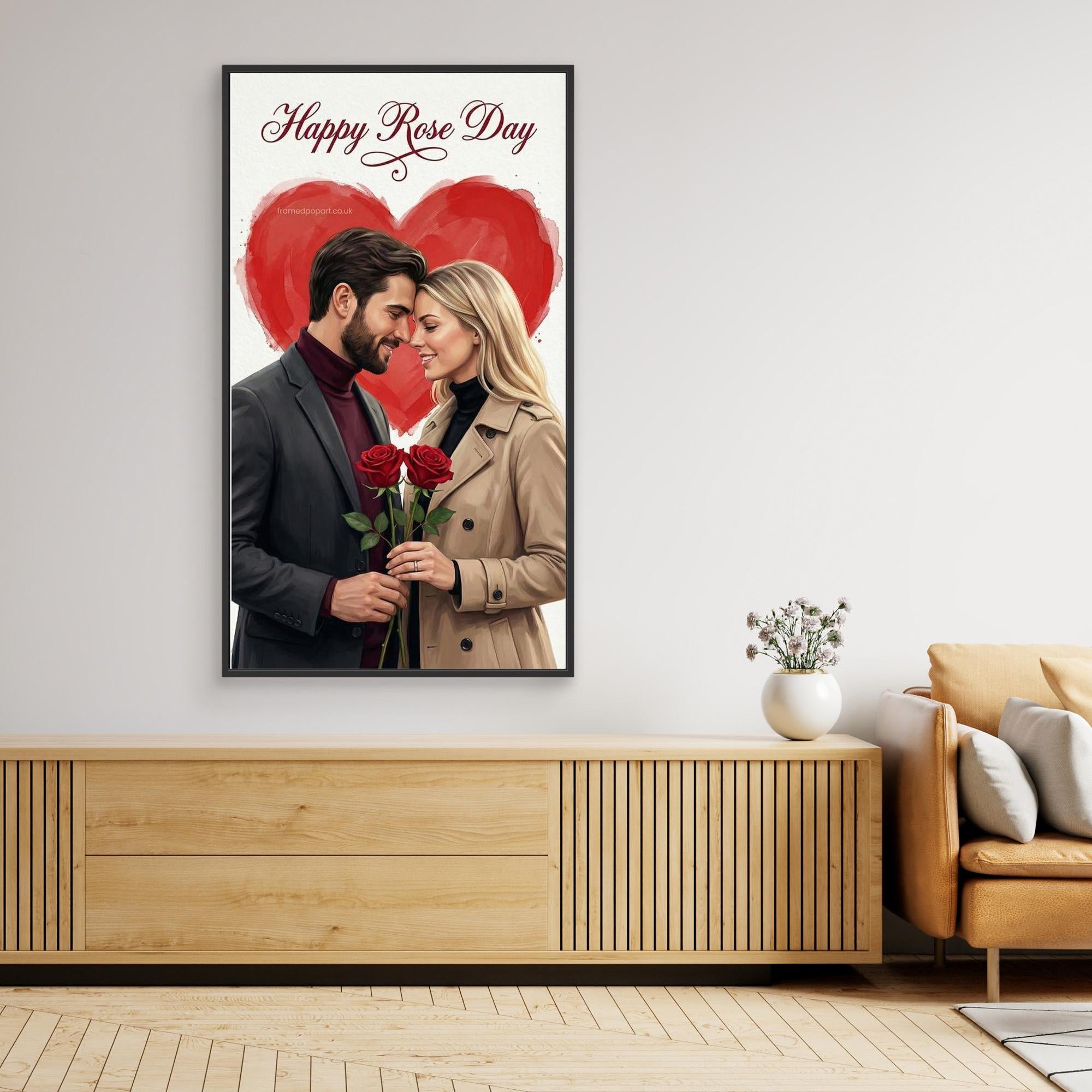 Custom Rose Day Couple Portrait | Personalised Canvas Art