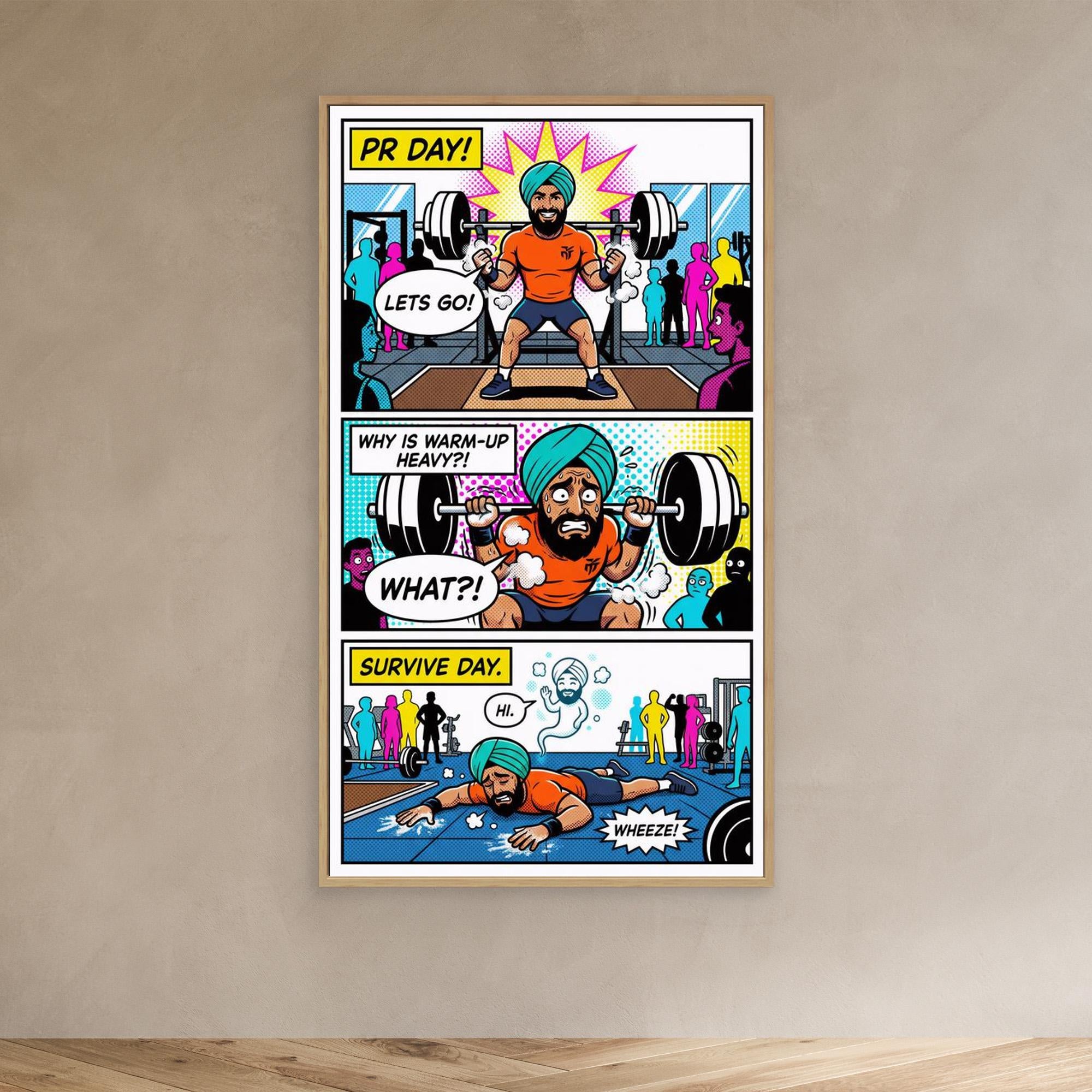 Funny Gym "PR Day" Comic Canvas Print | Fitness Wall Art