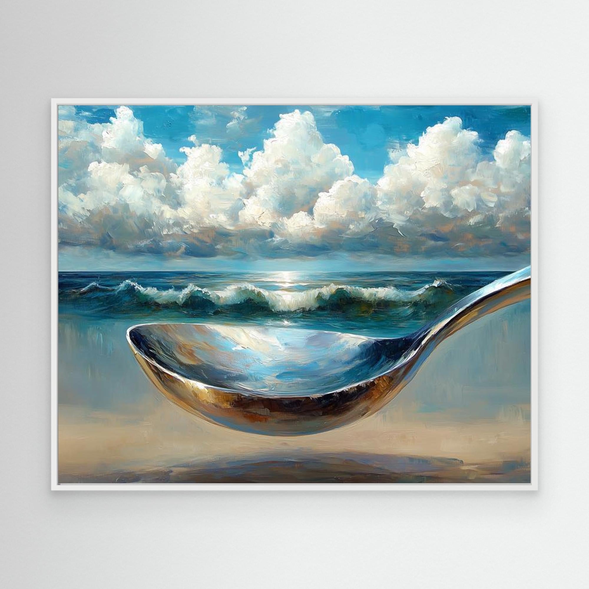 Surreal Beach Spoon Canvas Art | Modern Kitchen Wall Decor