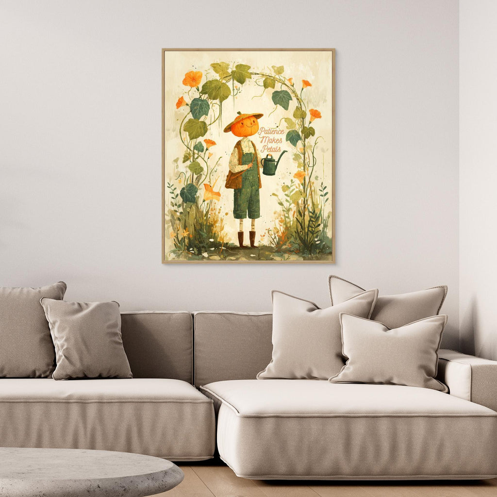 Patience Makes Petals Pumpkin Wall Art | Whimsical Canvas - Framed Pop Art