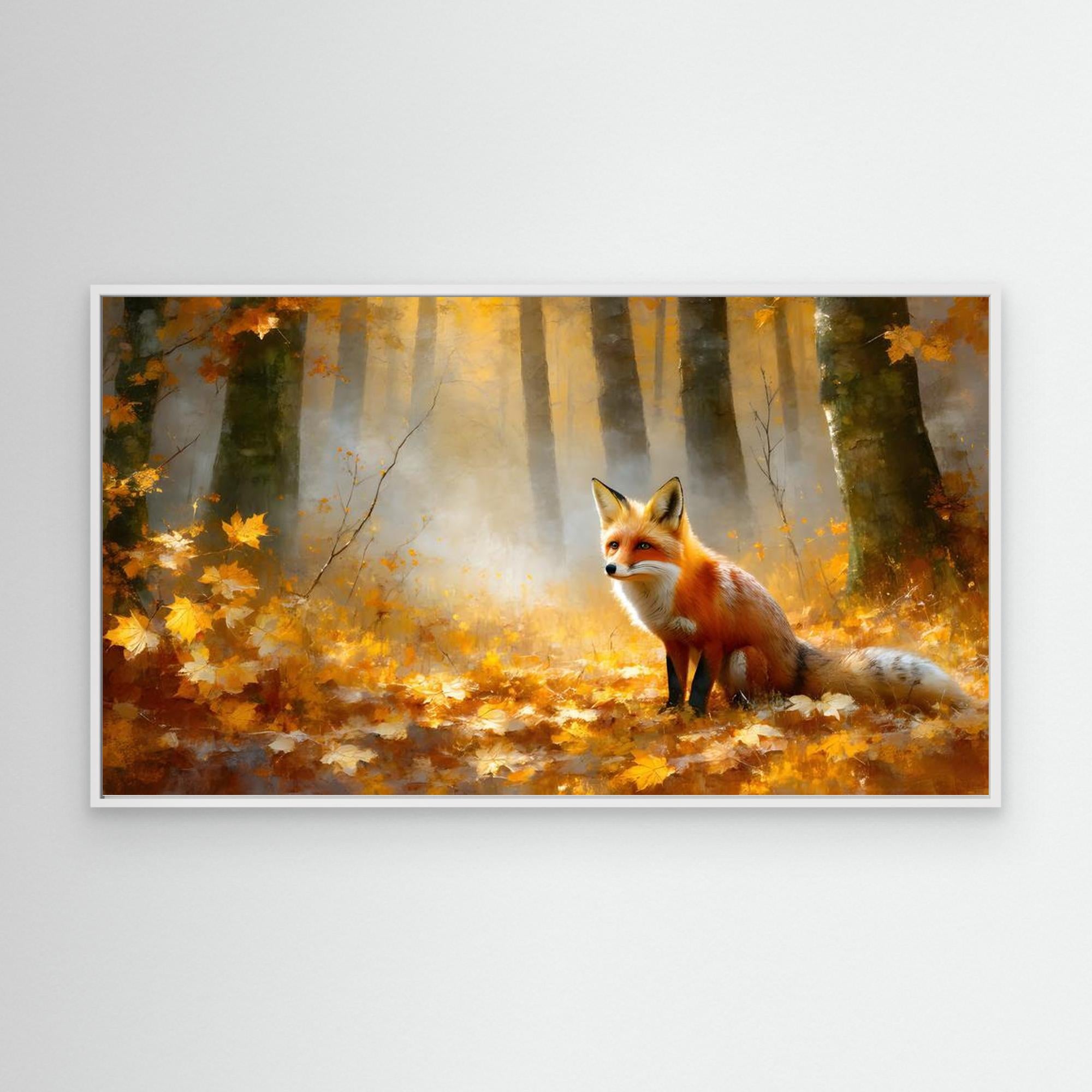 Autumn Fox in Misty Woods Canvas Wall Art