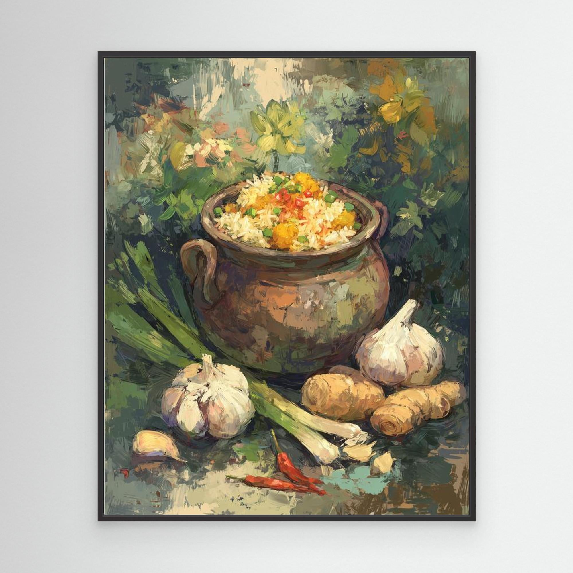 Rustic Rice Pot Kitchen Canvas Foodie Wall Art Print - Framed Pop Art