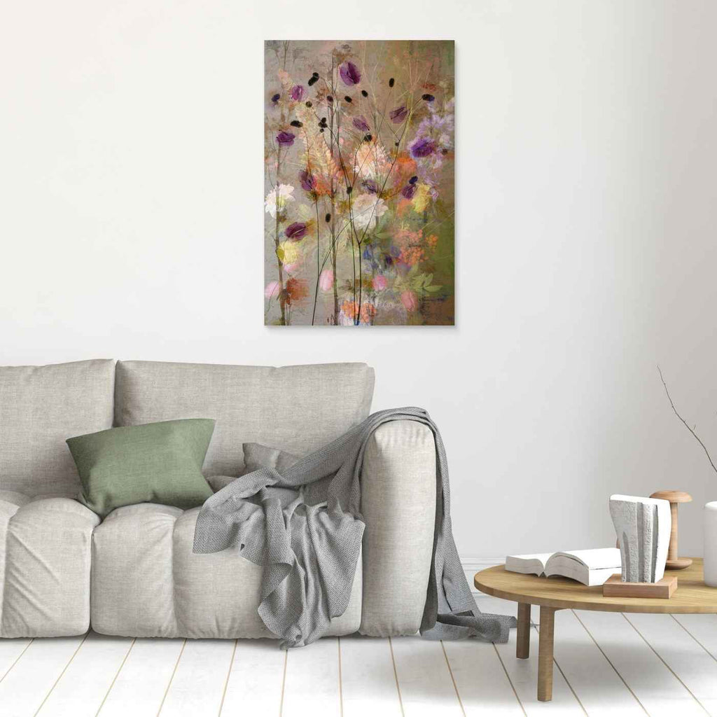 Muted Floral Canvas Wall Art for Living Room Decor