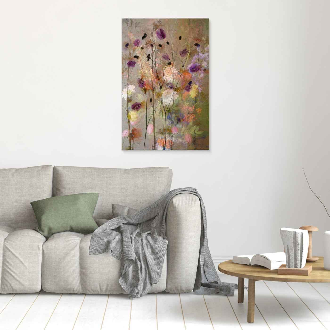 Muted Floral Canvas Wall Art for Living Room Decor