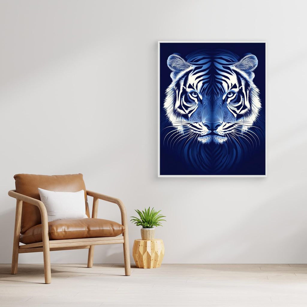 Blue Tiger Wall Art | Framed Canvas Animal Print - Framed Pop Art