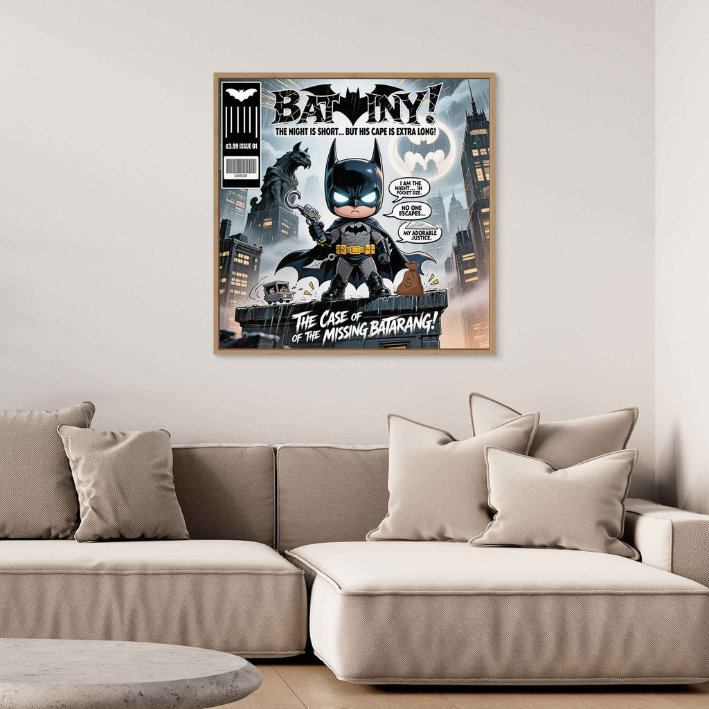 Bat-Tiny Chibi Superhero Art Print | Cute Comic Wall Art - Framed Pop Art