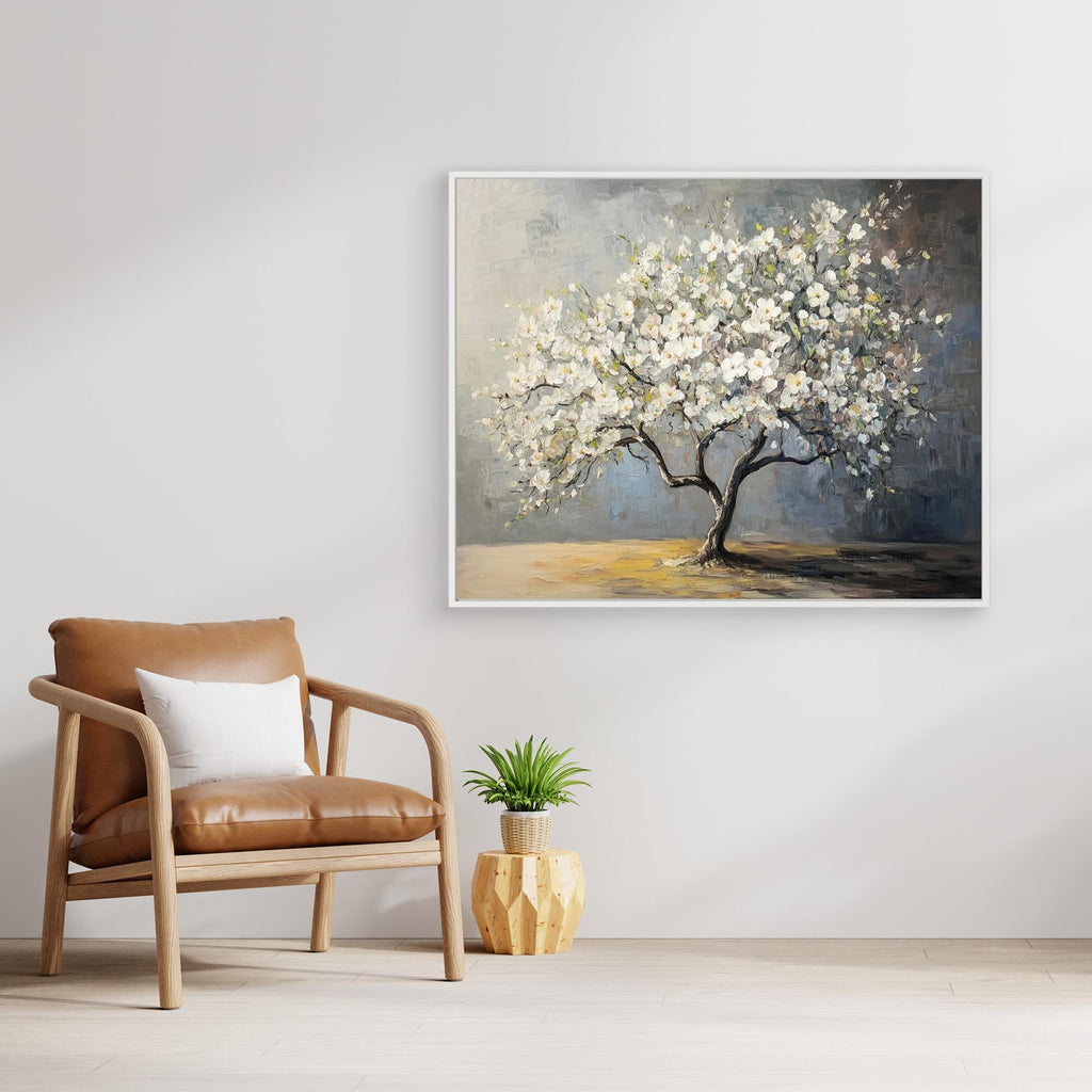 White Blossom Tree Canvas Art | Framed Floral Wall Decor